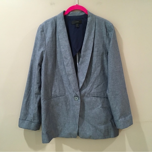 J. Crew Women 10 Unstructured Blazer In Cotton-Linen Chambray Blue Work #H6199 - Picture 2 of 8
